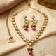 Handcrafted Royal Kundan Necklace Set with Pink Bead Drops